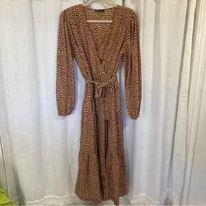 PrettyGarden animal print maxi dress belted surplice neckline size L glam flowy